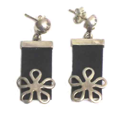 Imagen pendientes plata caucho /flor - presión/colgar